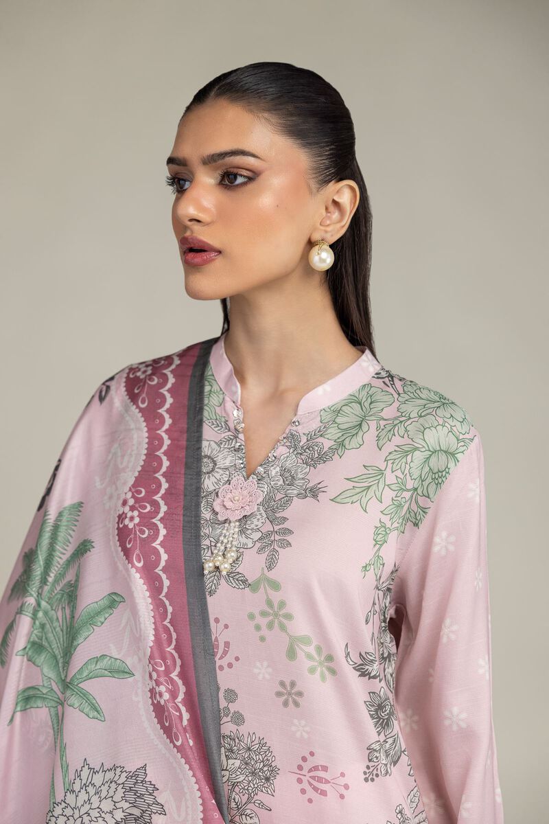 Embroidered | Polyester Silk | Floral Pink Dupatta | USD 30.00
