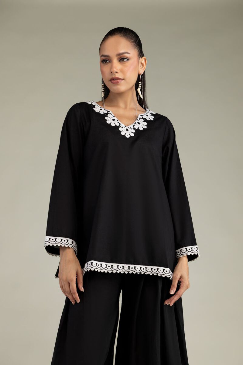 Embroidered | Cambric | Cambric Black Kurta | USD 40.00