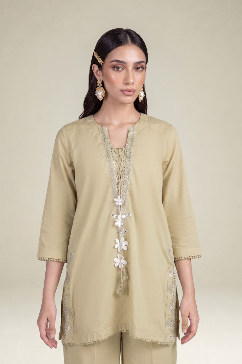Embroidered | Cambric | Beige Cambric Kurta | USD 40.00