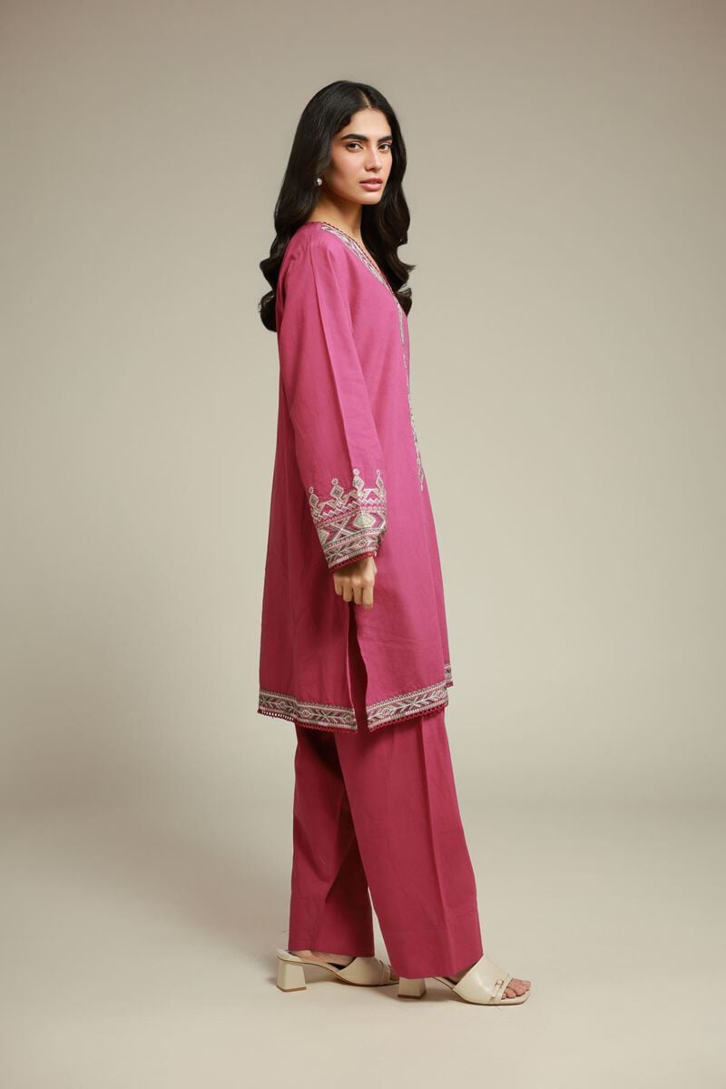 Embroidered | Cambric | Magenta Tailored 2-Piece | USD 55.00