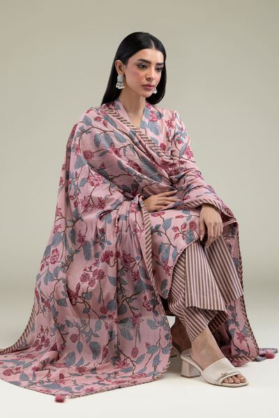 Printed | Lawn | Floral Pink Dupatta | USD 25.00
