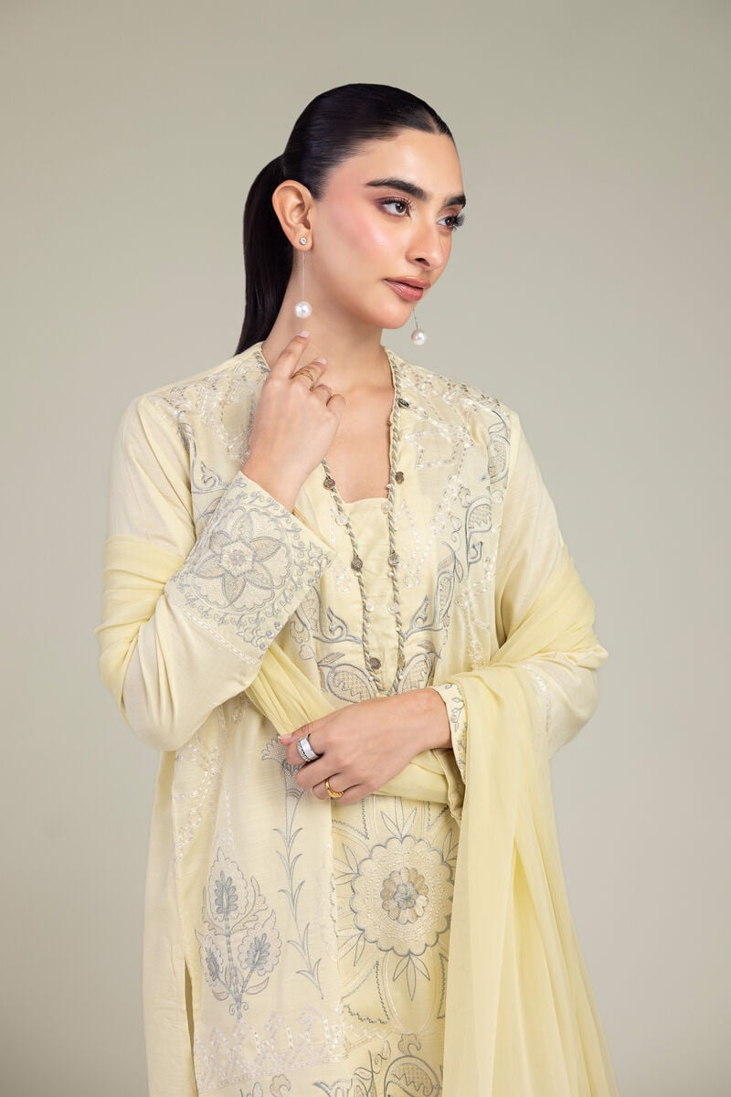 Embroidered | Chiffon | Yellow Chiffon Dupatta | USD 40.00
