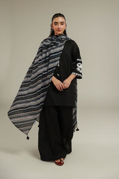 Embroidered | Cotton Net | Black Cotton Dupatta | USD 25.00