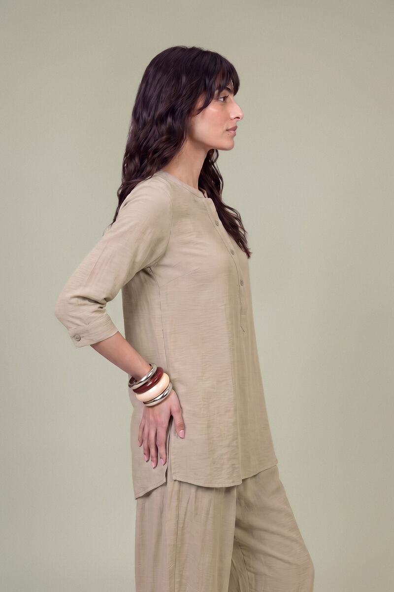 Dyed | Textured Georgette | Solid Beige Shirt | USD 40.00