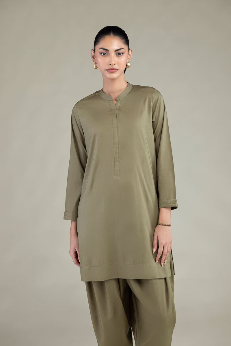 Dyed | Cotton Viscose | Solid Olive Kurta | USD 40.00