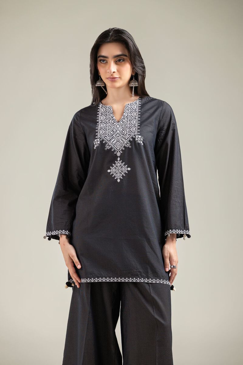 Embroidered | Mesuri | V-Neck Black Kurta | USD 35.00