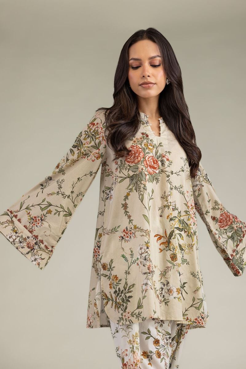 Printed | Cambric | Short Beige Kurta | USD 35.00