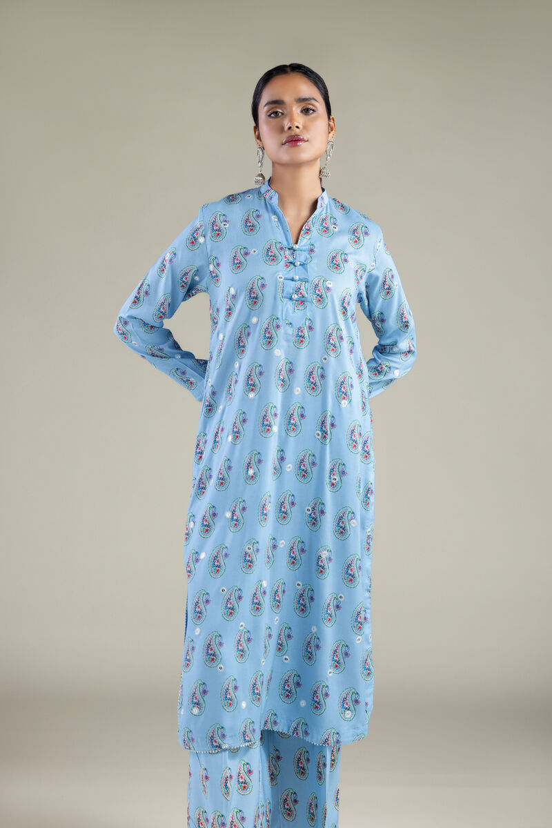 Embroidered | Viscose | Paisley Band Collar Kurta | null