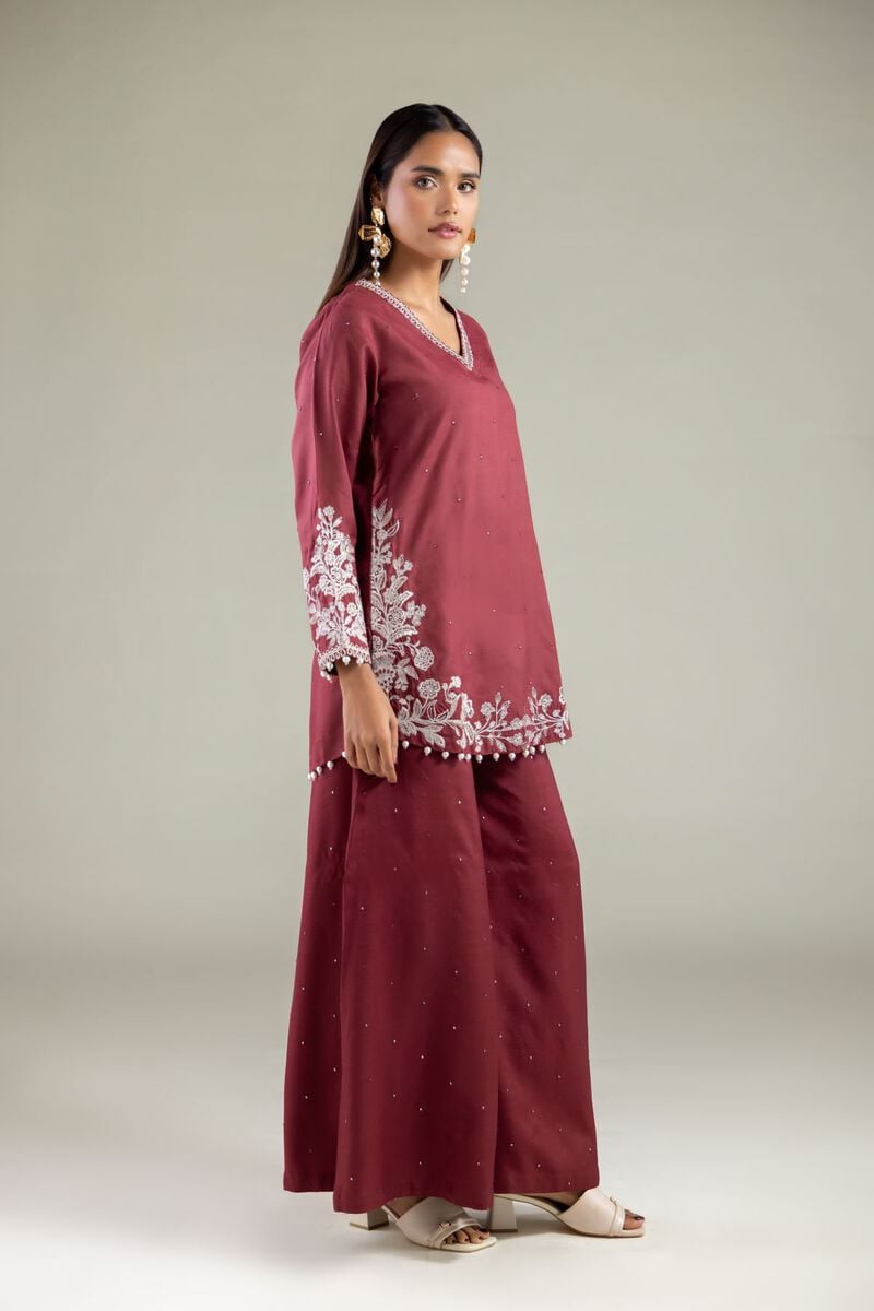 Embroidered | Raw Silk | Floral Pearl Kurta | USD 65.00