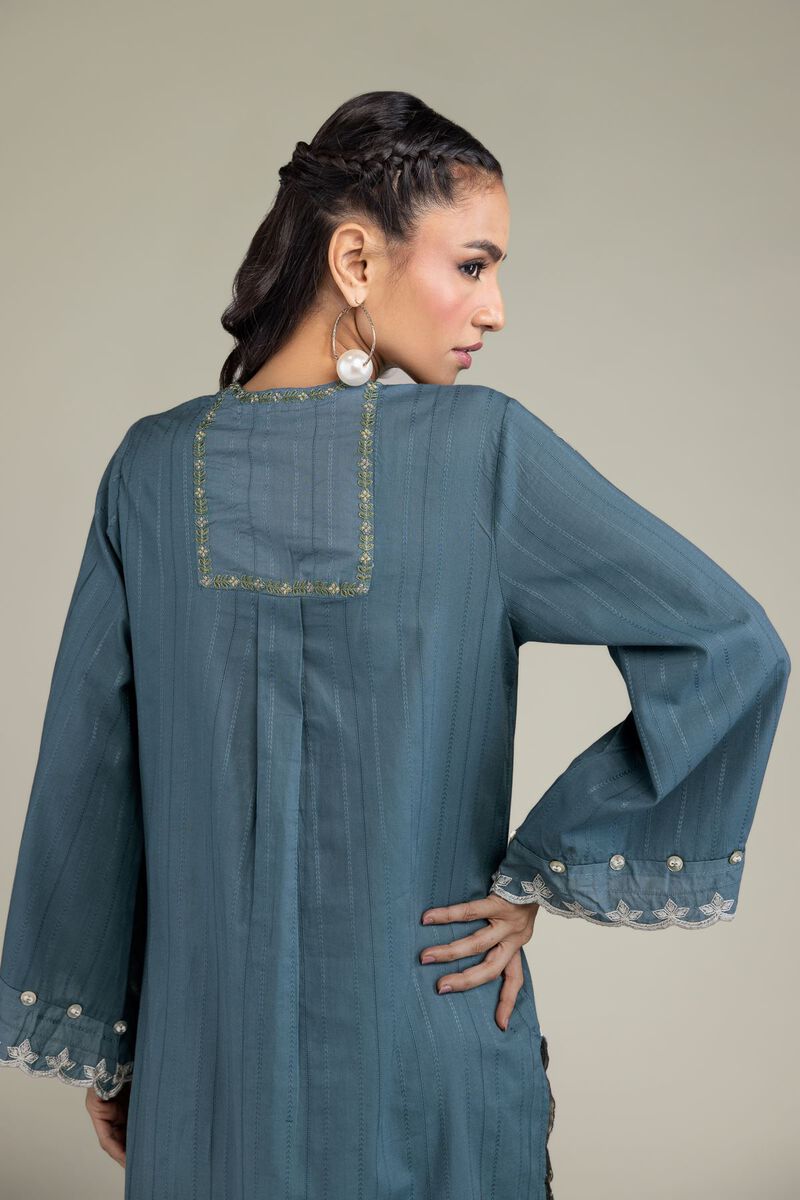 Embroidered | Textured Cotton | Floral Longline Kurta | USD 55.00
