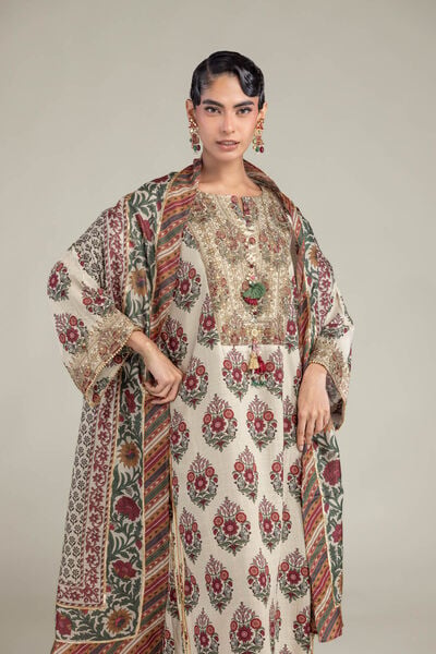 Embroidered | Raw Silk | Long Floral Kurta | USD 65.00