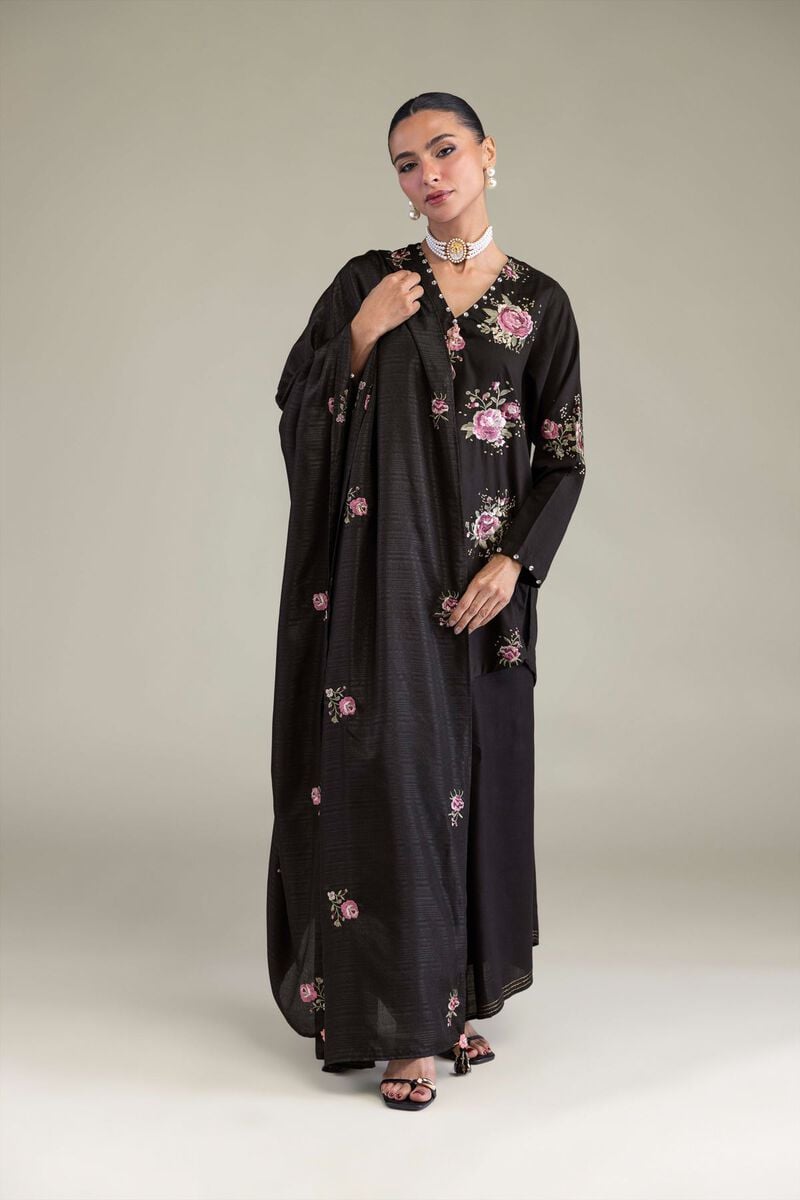 Embroidered | Polyester Silk | Black Floral Dupatta | USD 35.00