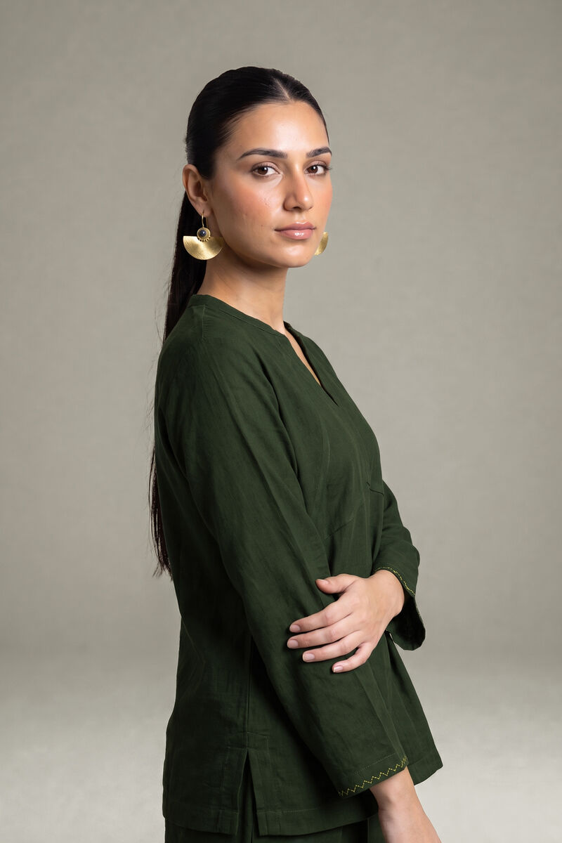 Dyed | Crepe | Short V-Neck Tunic | USD 40.00