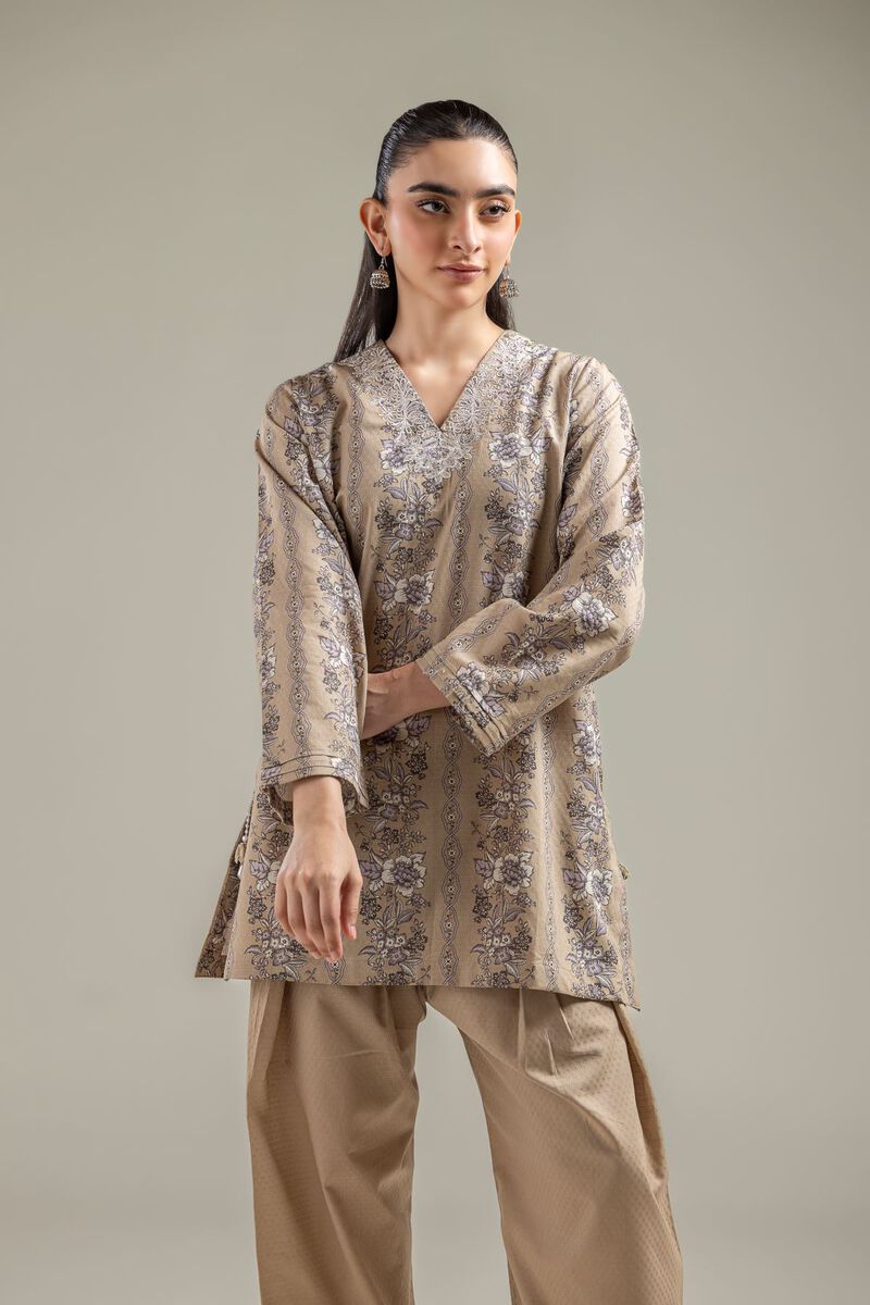 Embroidered | Cotton Dobby | Beige V-Neck Kurta | USD 35.00
