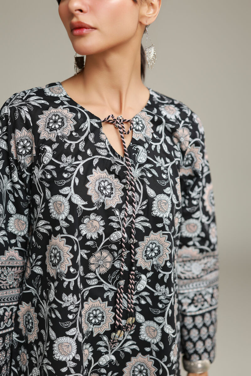 Printed | Cambric | Floral Black Kurta | USD 35.00