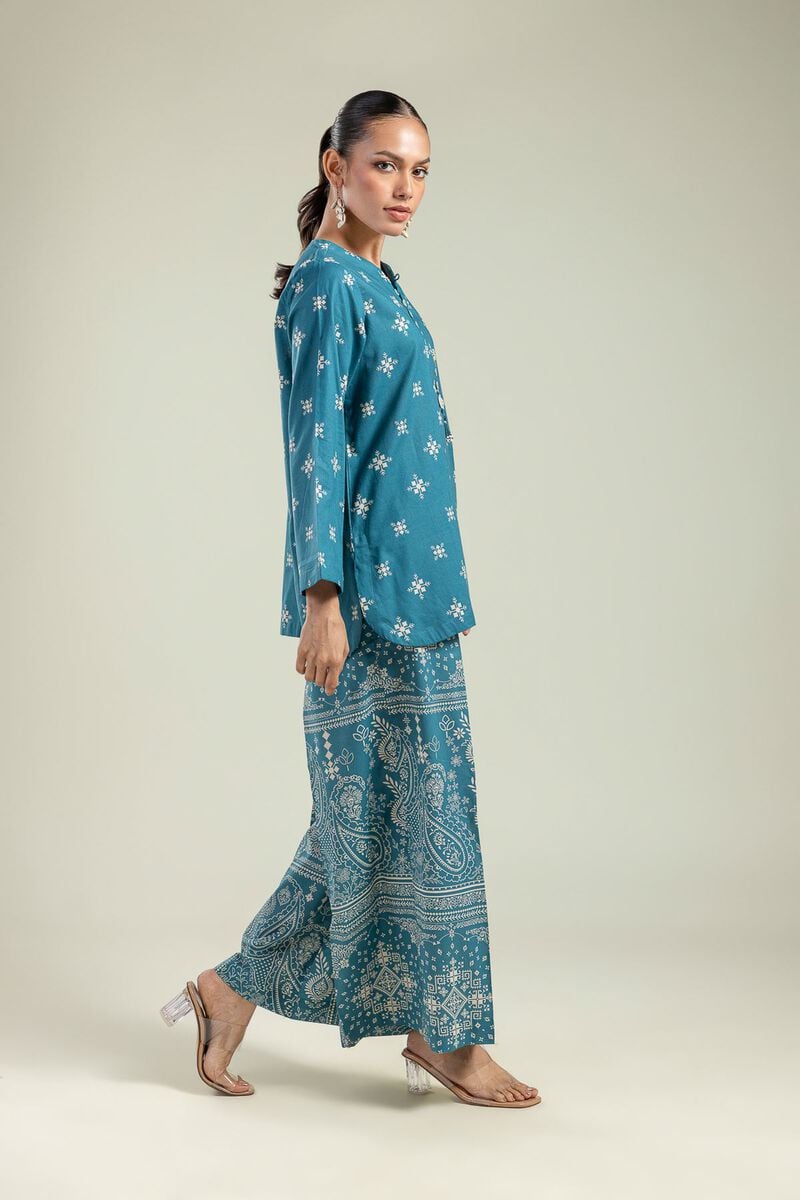 Printed | Cambric | Teal Cambric Kurta | USD 30.00