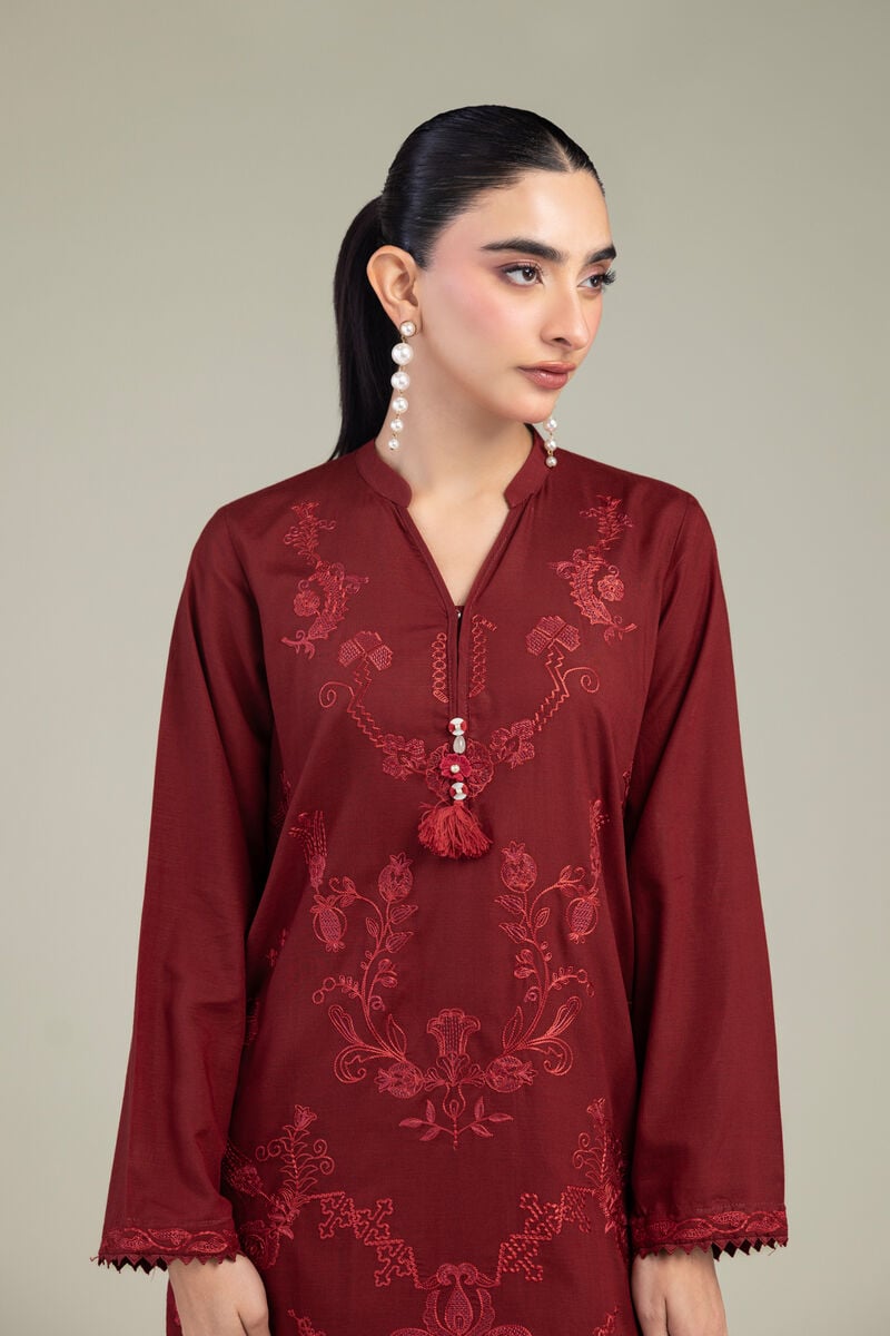 Embroidered | Raw Silk | V-Neck Silk Kurta | USD 55.00