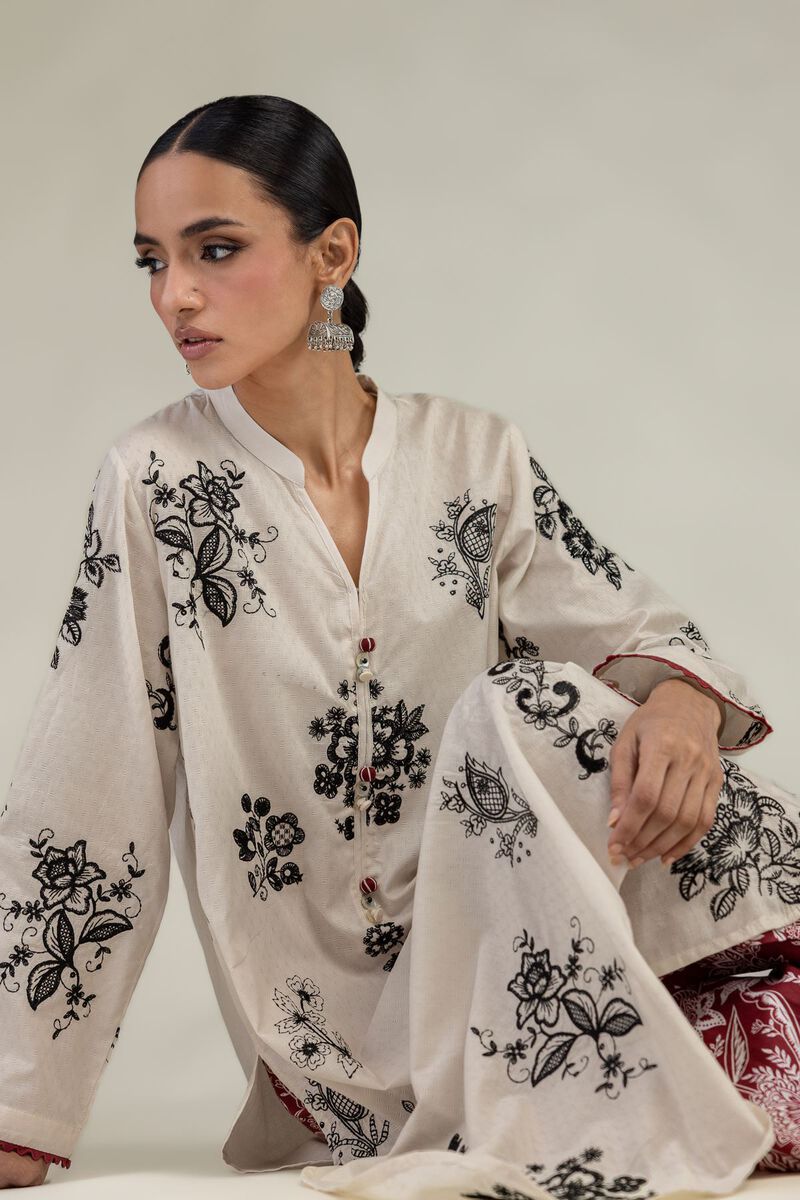 Embroidered | Cotton Dobby | Floral Longline Kurta | USD 55.00