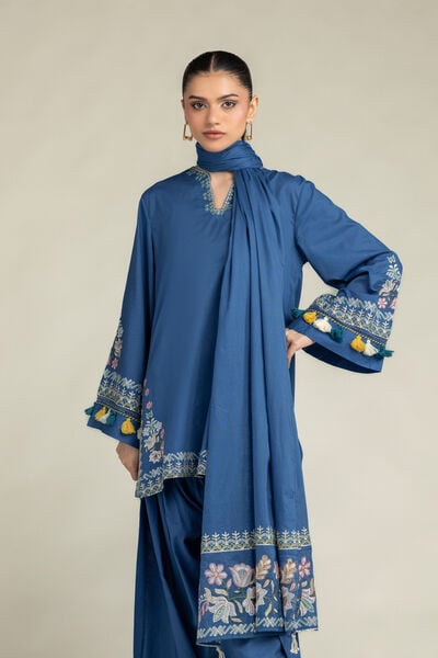 Embroidered | Lawn | Floral Blue Dupatta | USD 40.00