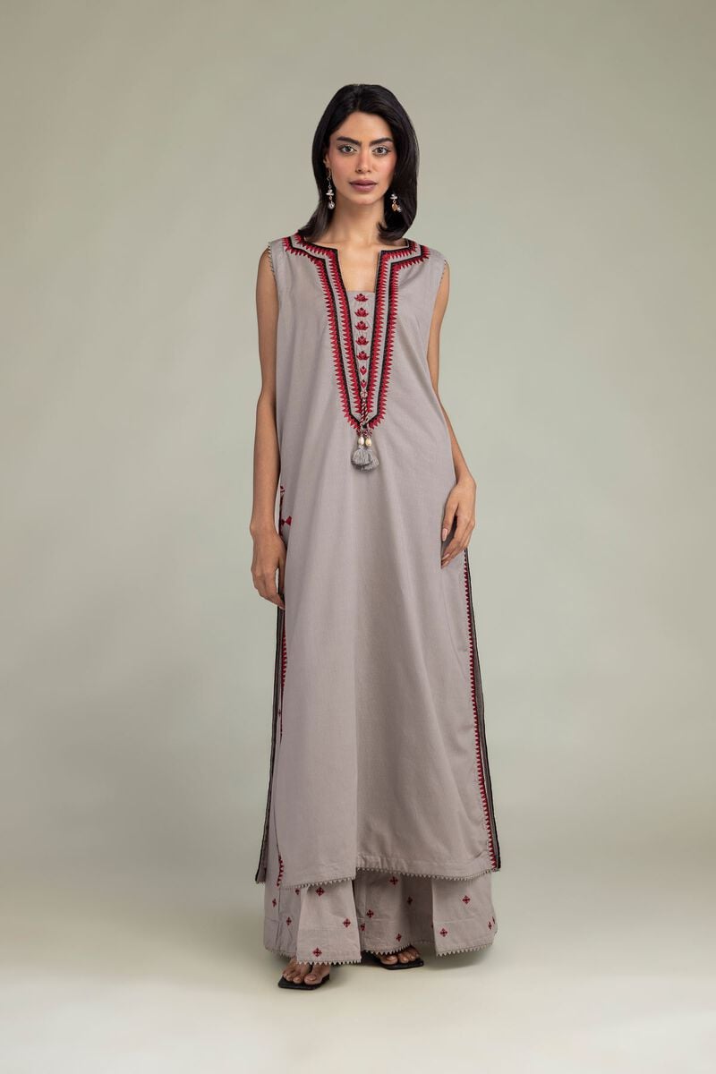 Embroidered | Cotton Dobby | Gray Cotton Pants | USD 40.00