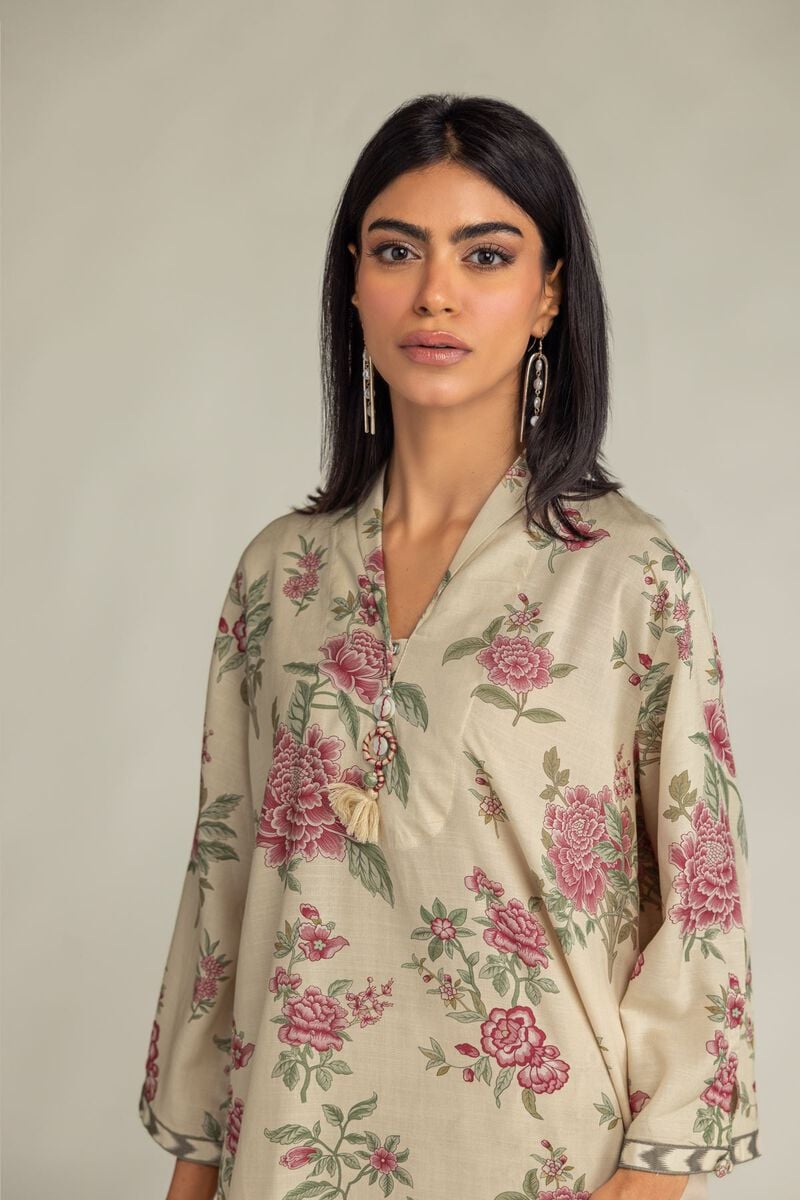 Printed | Raw Silk | Floral Longline Kurta | USD 40.00