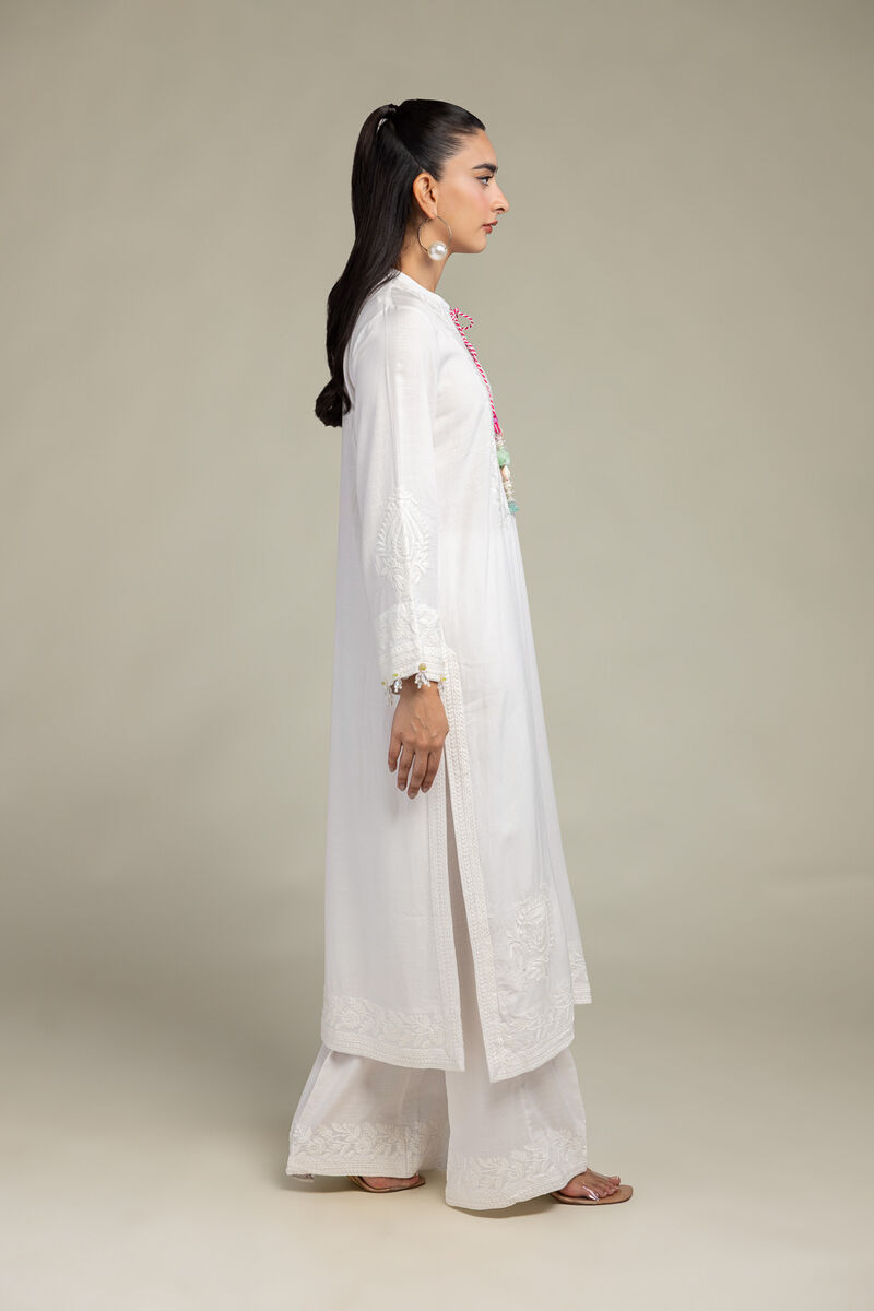Embroidered | Raw Silk | White Silk Pants | USD 30.00