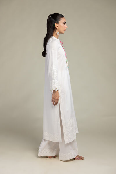 Embroidered | Raw Silk | White Silk Pants | USD 30.00