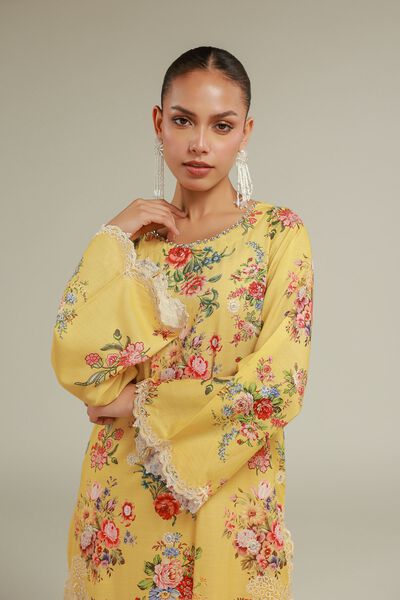 Embroidered | Raw Silk | Floral Lace Kurta | USD 70.00