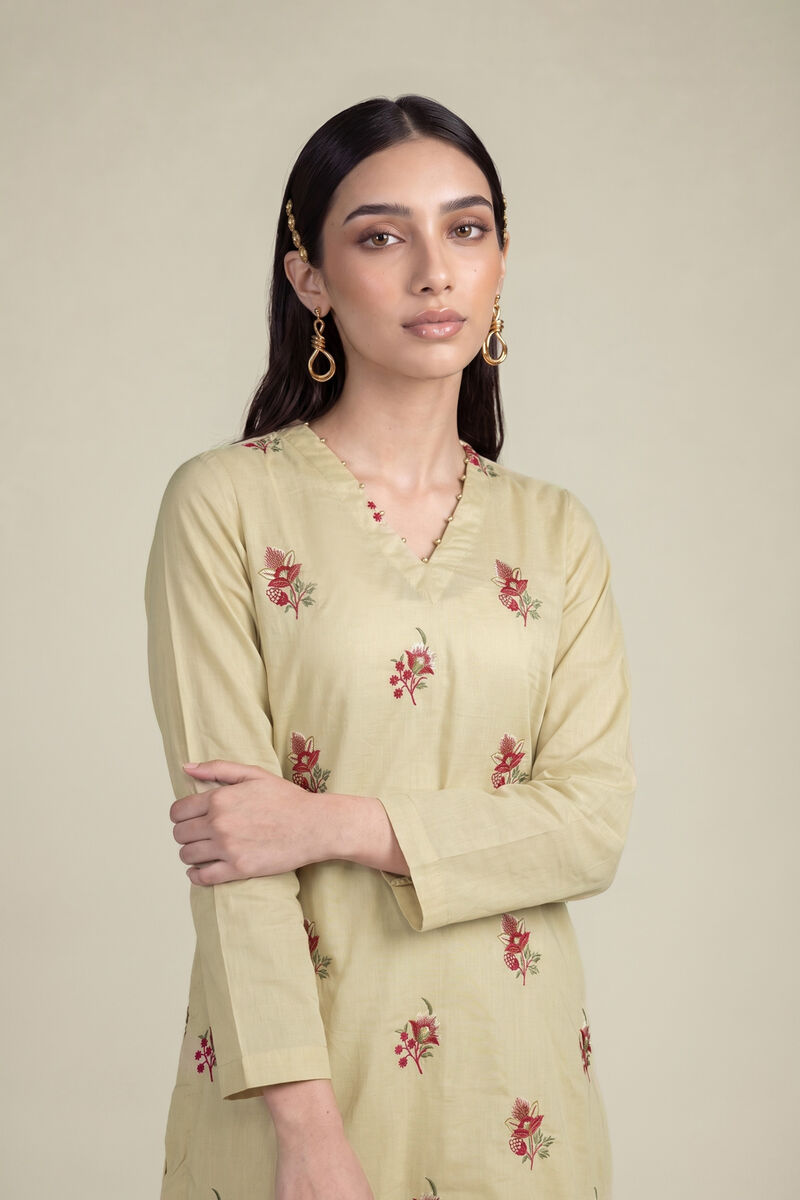 Embroidered | Cambric | Beige Cambric Kurta | USD 40.00