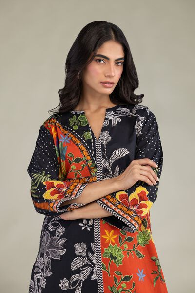 Printed | Cambric | V-Neck Floral Blouse | USD 35.00