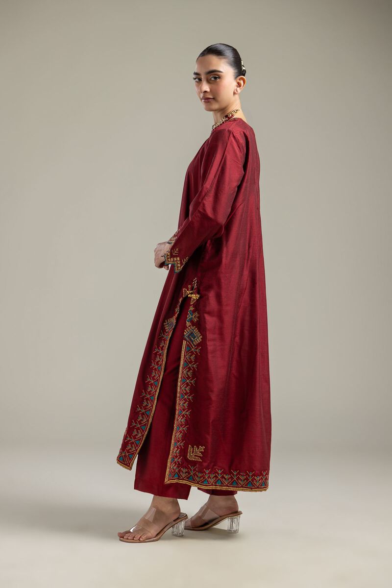 Raw Silk | Silk Maroon Kurta | USD 60.00
