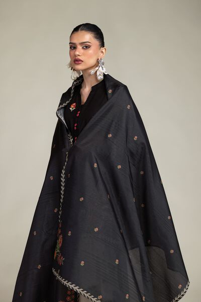 Embroidered | Polyester Silk | Black Floral Dupatta | USD 30.00