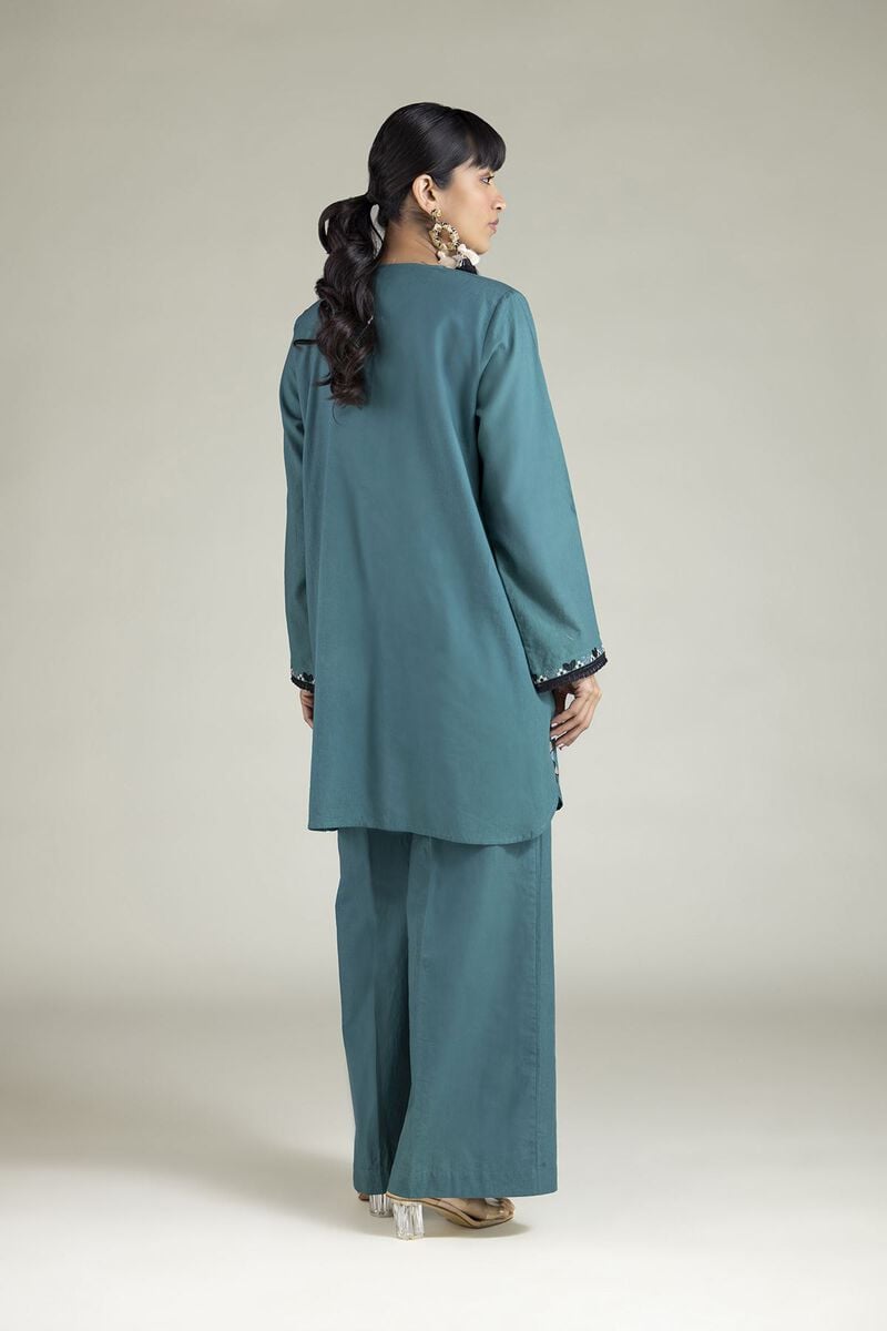 Embroidered | Cambric | Teal Tailored 2-Piece | USD 45.00