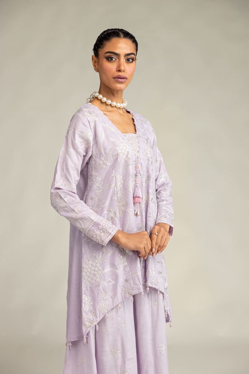 Embroidered | Raw Silk | Floral Lavender Kurta | USD 65.00