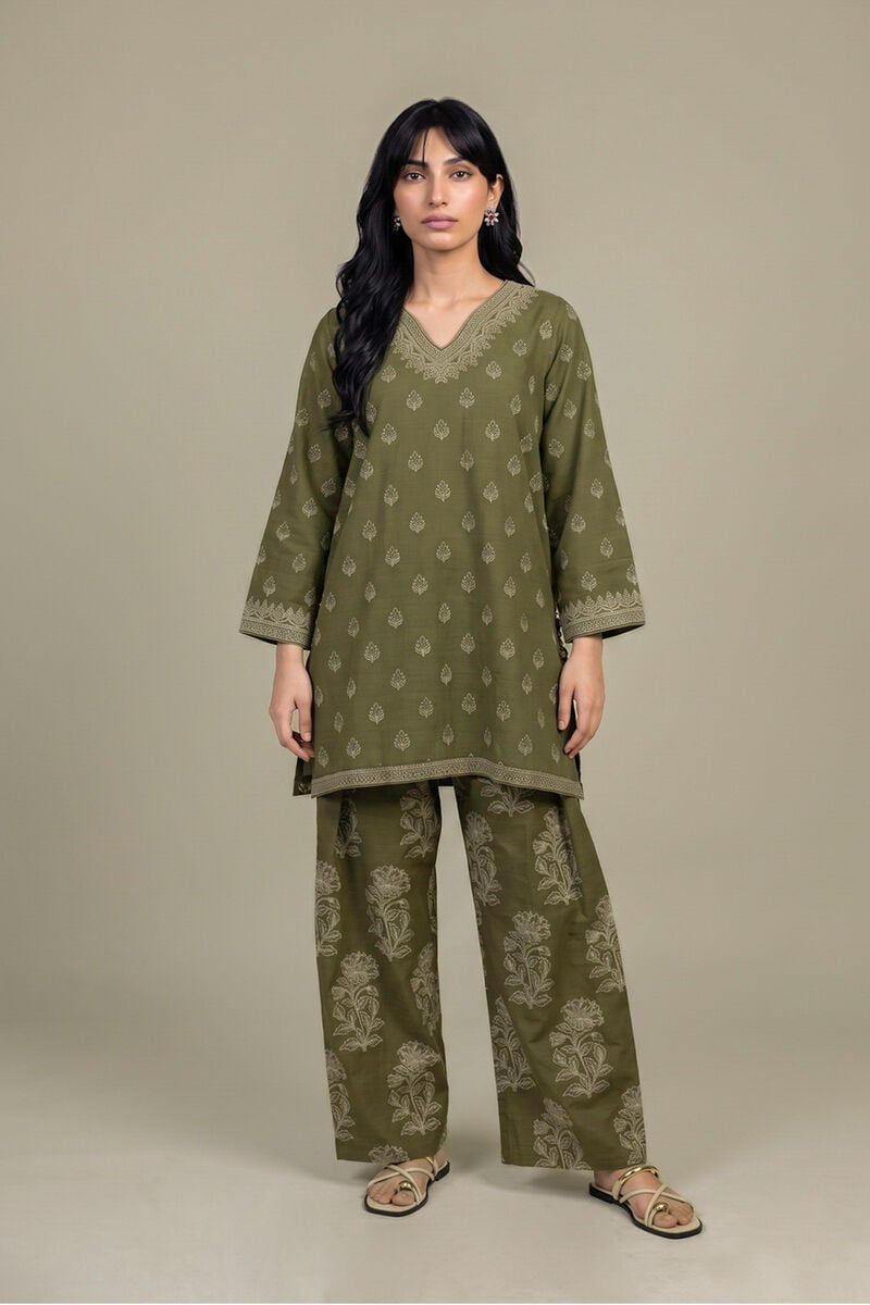 Printed | Light Khaddar | Olive Floral Shalwar | USD 35.00