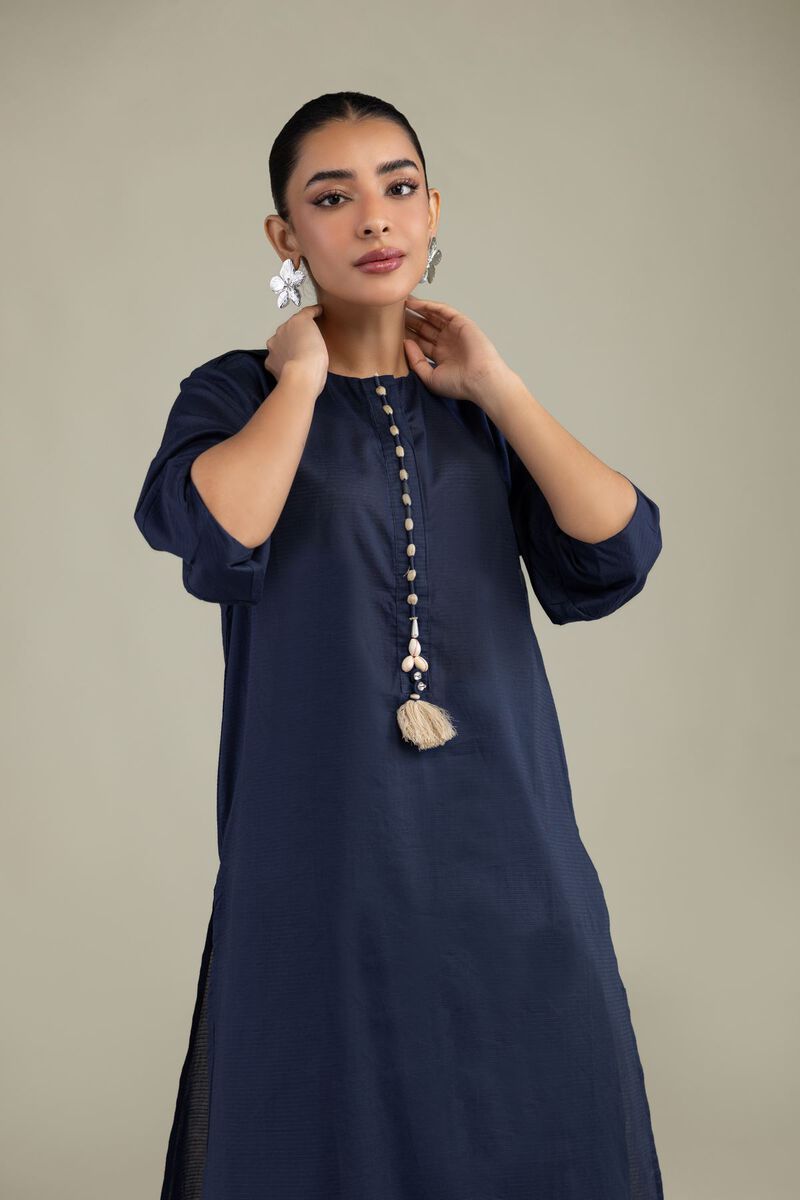 Dyed | Textured Cotton | Longline Navy Kurta | USD 35.00