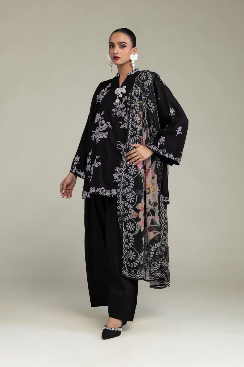 Embroidered | Chiffon | Floral Black Dupatta | USD 30.00
