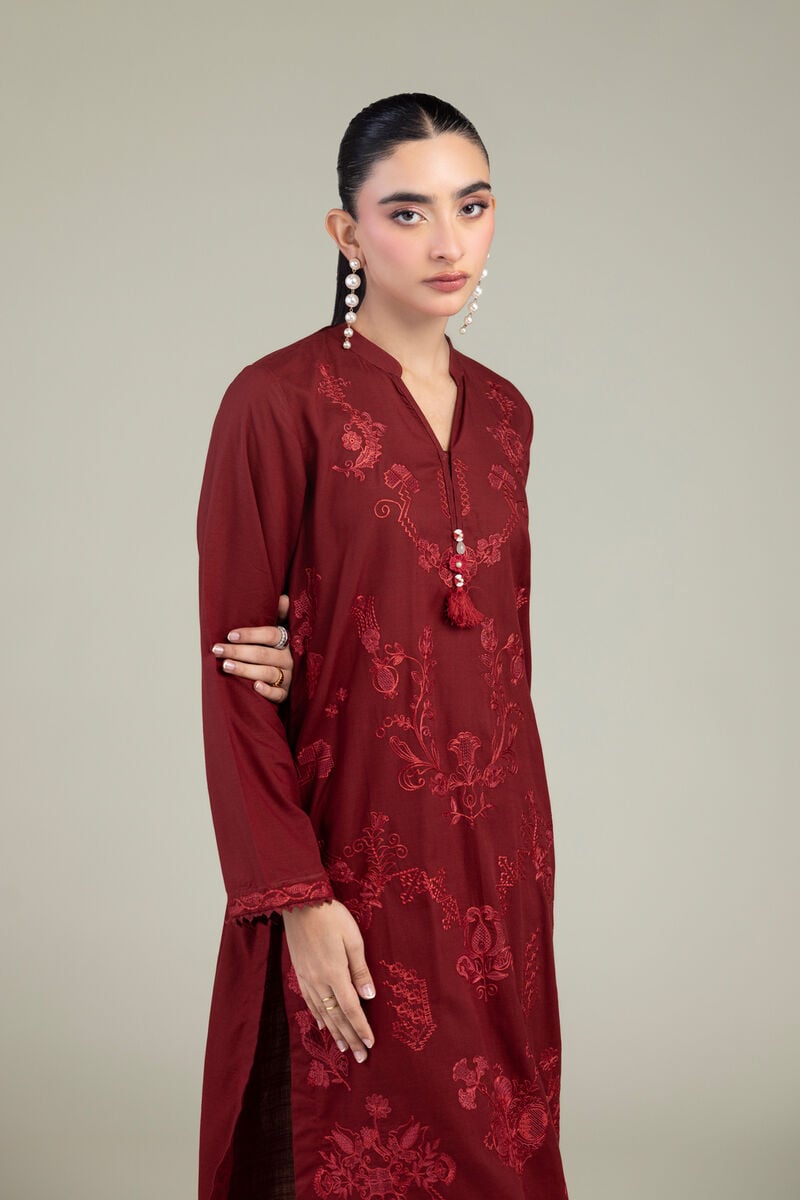 Embroidered | Raw Silk | V-Neck Silk Kurta | USD 55.00
