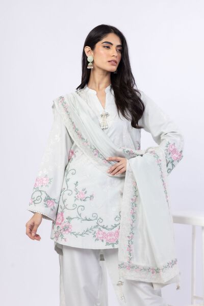Embroidered | Cotton Net YD with White/Black Warp | Dupatta | USD 30.00