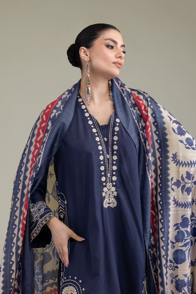 Embroidered | Polyester Silk | Blue Silk Dupatta | USD 30.00