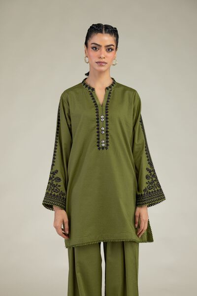 Embroidered | Cotton Dobby | Cotton Olive Kurta | USD 45.00