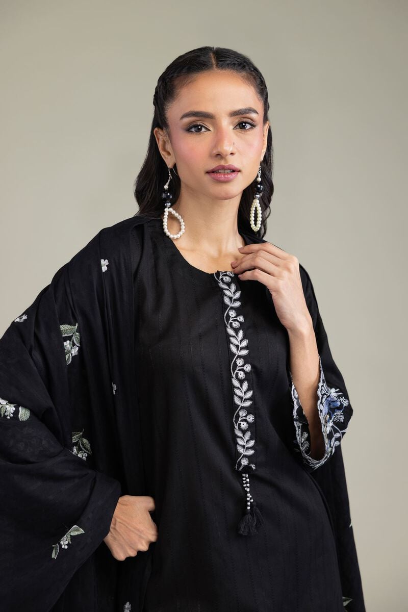 Embroidered | Textured Cotton | Black Cotton Dupatta | USD 35.00