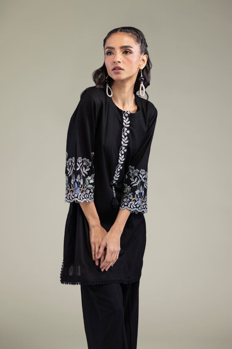 Embroidered | Textured Cotton | Black Cotton Kurta | USD 45.00