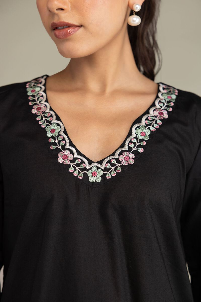 Embroidered | Cambric | Black Cambric Kurta | USD 45.00