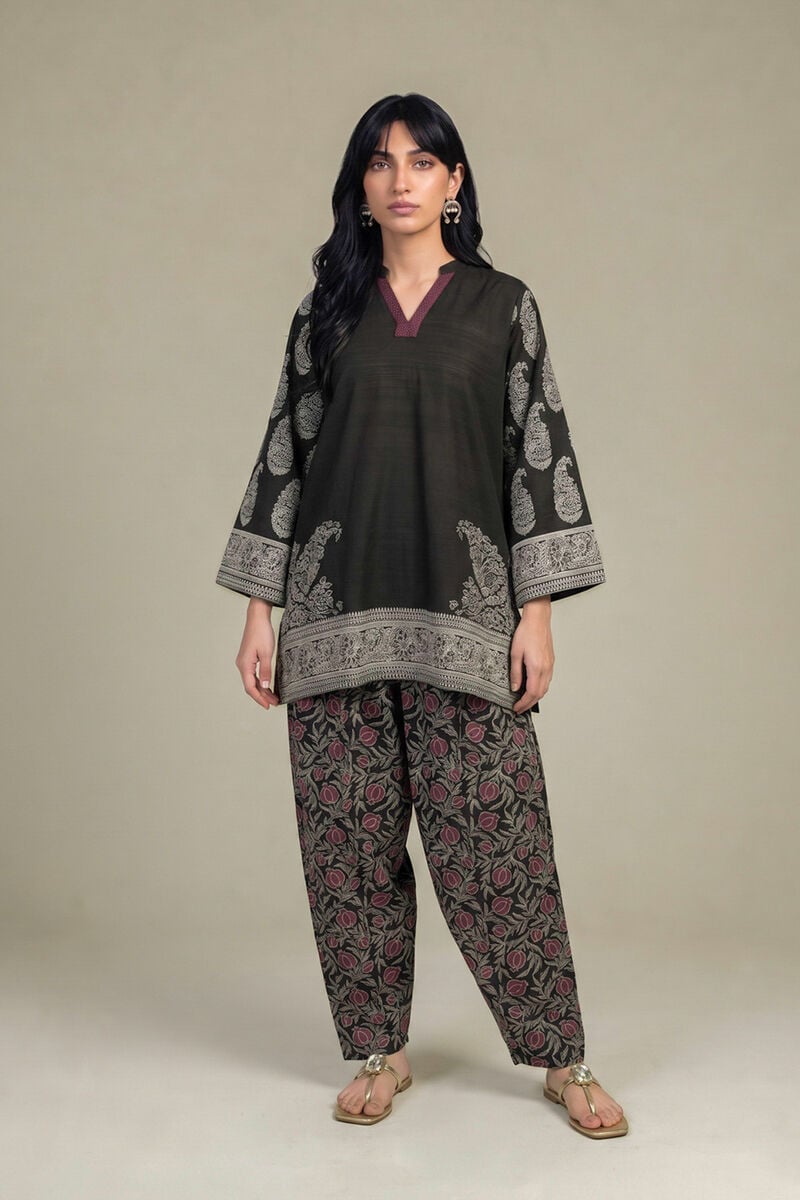 Printed | Light Khaddar | Black Floral Shalwar | USD 40.00