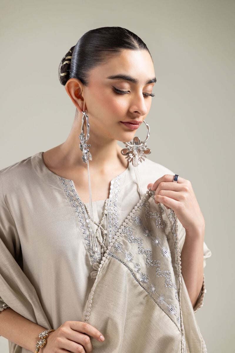 Cotton Net | Geometric Beige Dupatta | USD 40.00