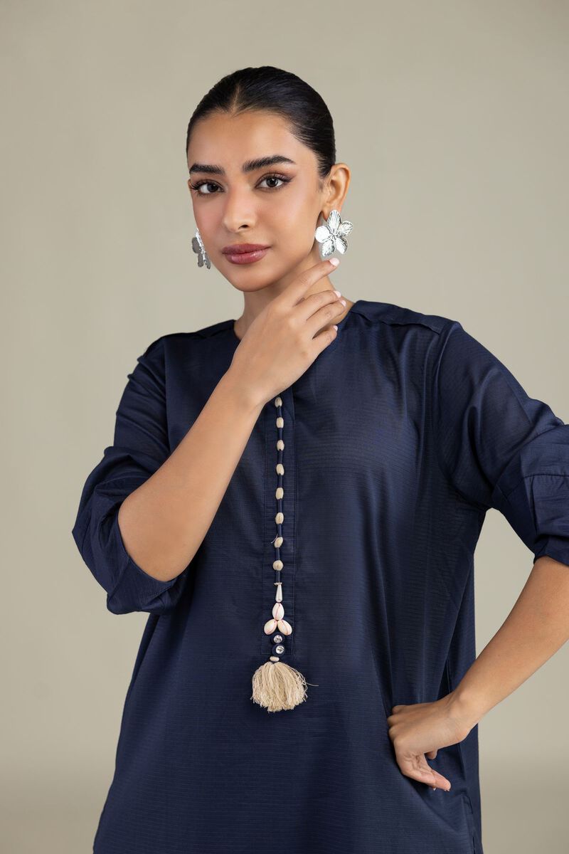 Dyed | Textured Cotton | Longline Navy Kurta | USD 35.00