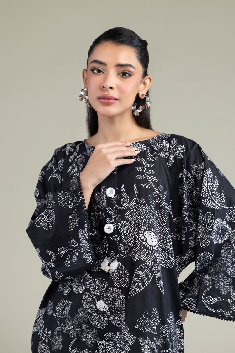 Printed | Cotton Dobby | Black Longline Kurta | USD 35.00