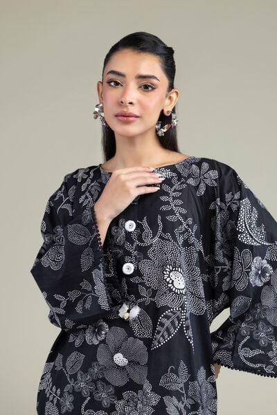 Printed | Cotton Dobby | Black Longline Kurta | USD 35.00