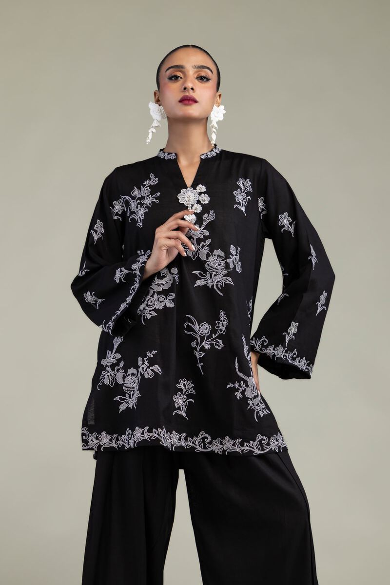 Embroidered | Raw Silk | Black Silk Kurta | USD 60.00